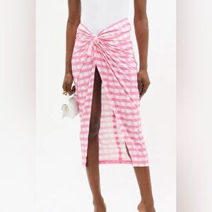 Jacquemus Pink and White Striped Knot Front Midi Skirt
